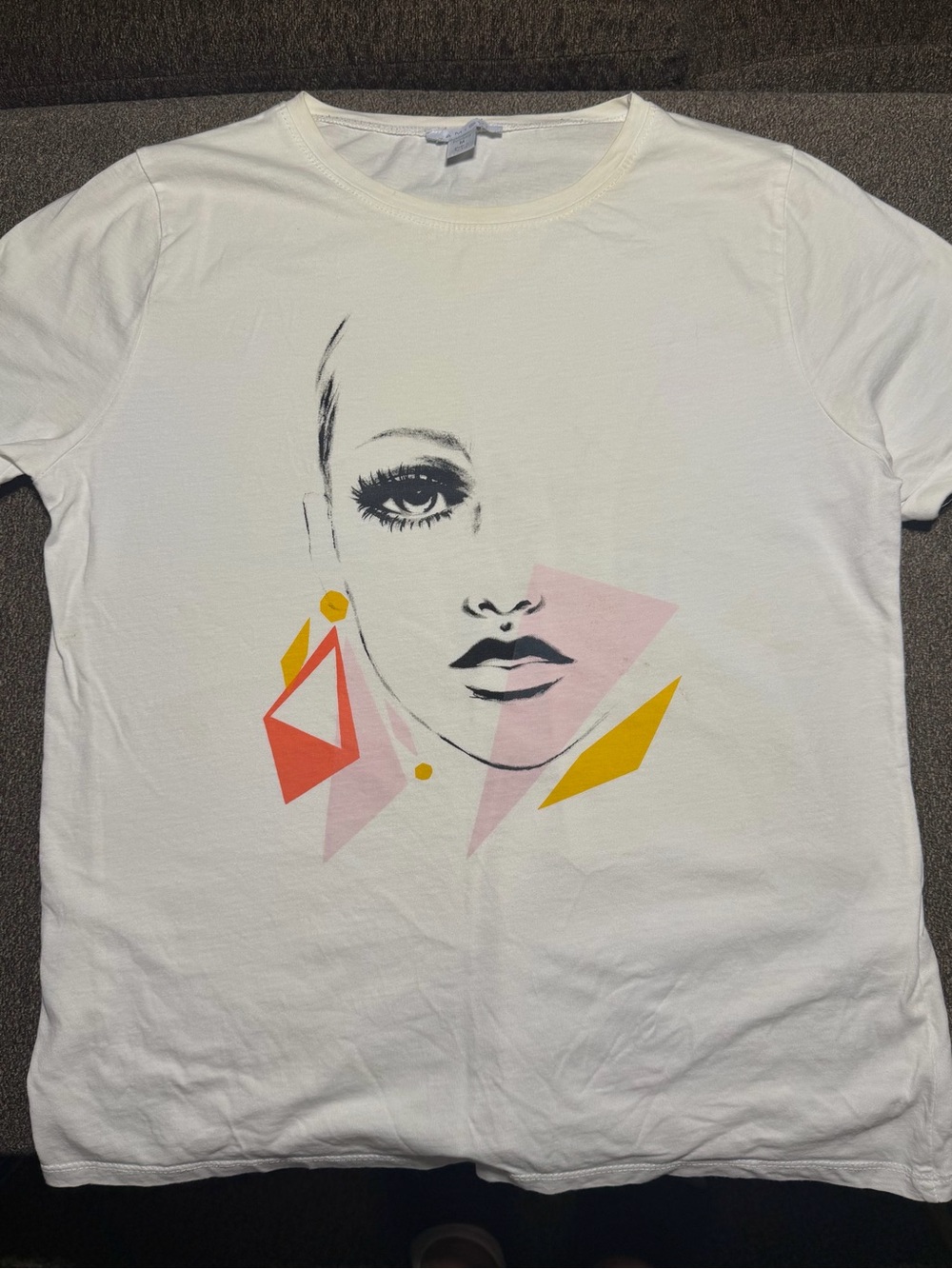 White Graphic Face Print Short Sleeve Tee